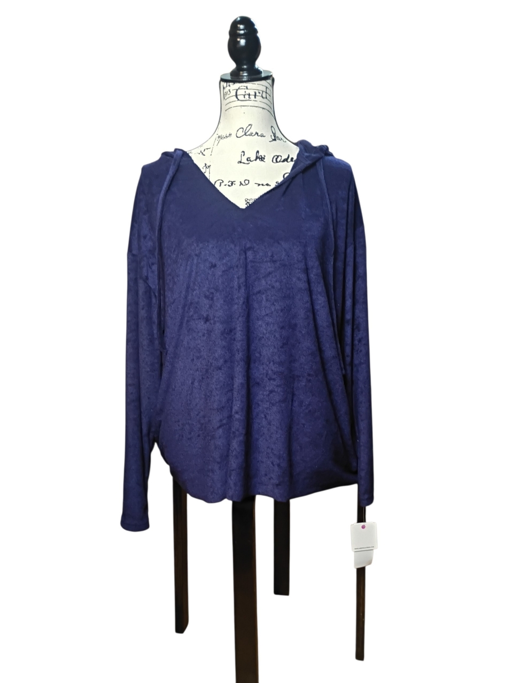 #1262 Rebellious One Deep Navy V-Neck Hooded Pullover